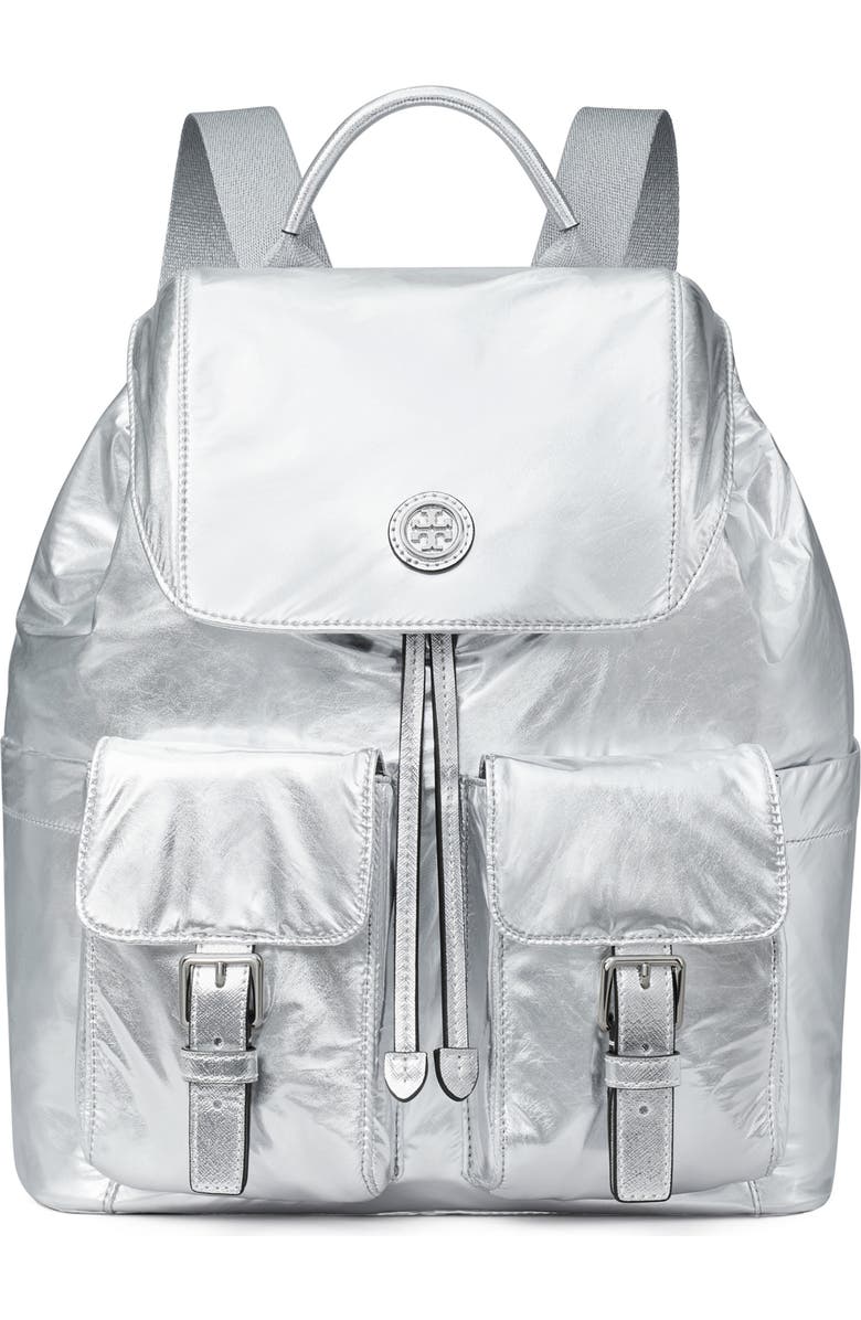 Tory Burch Virginia Metallic Nylon Backpack, Main, color,