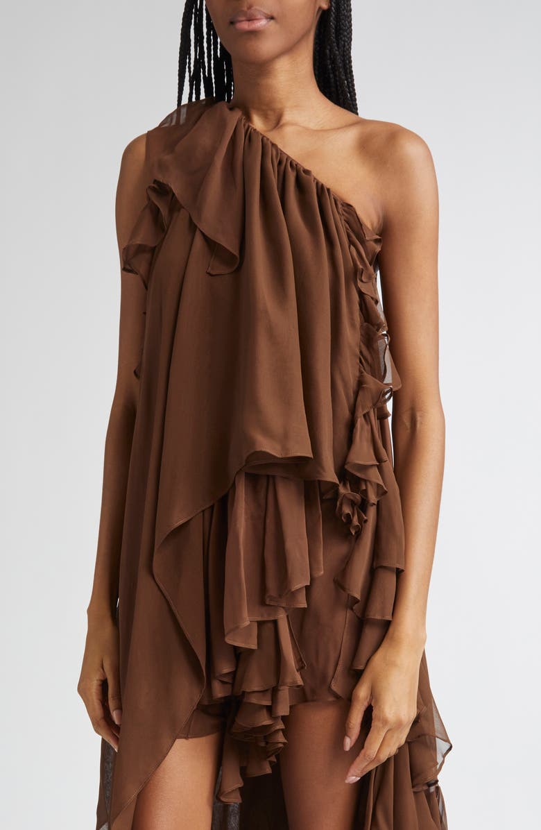 Collina Strada Violet Tiered Ruffle One-Shoulder Silk Chiffon Dress, Alternate, color, 