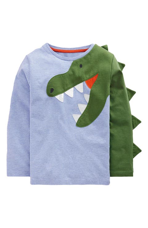 Kids' Long Sleeve Dragon Appliqué Cotton T-Shirt (Toddler & Little Kid)
