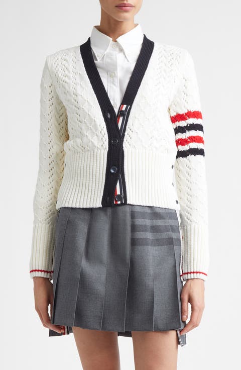 4-Bar Cable Stitch Virgin Merino Wool Cardigan