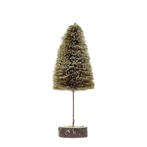 Sisal Bottle Brush Tree with Wood Slice Base & Snow Finish