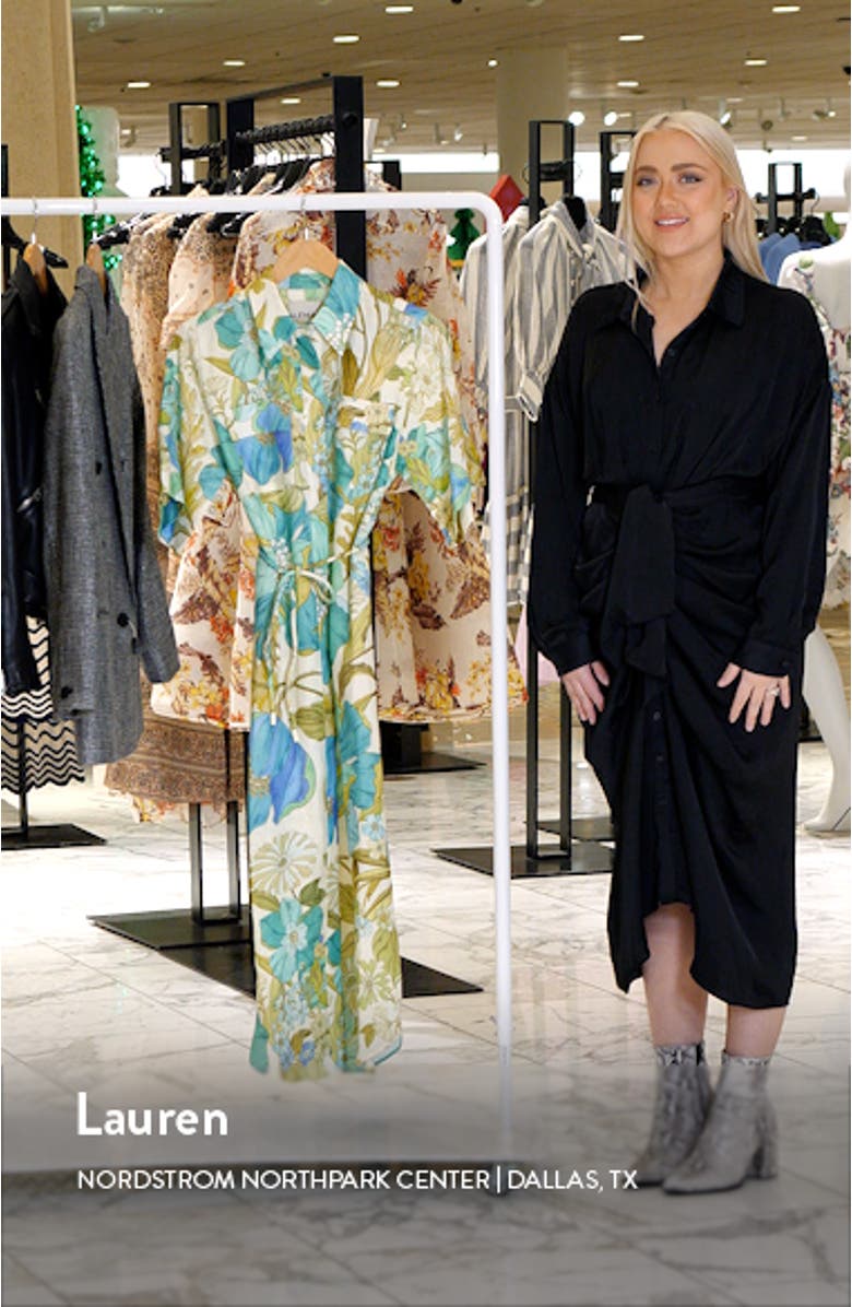 Janis Floral Print Belted Linen Midi Shirtdress, sales video thumbnail