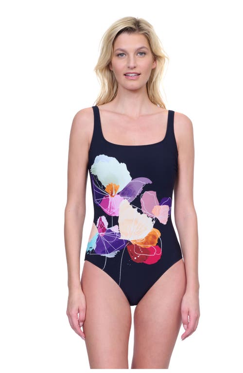 Gottex Enchanted Sun Square Neck One Piece In Black Multi