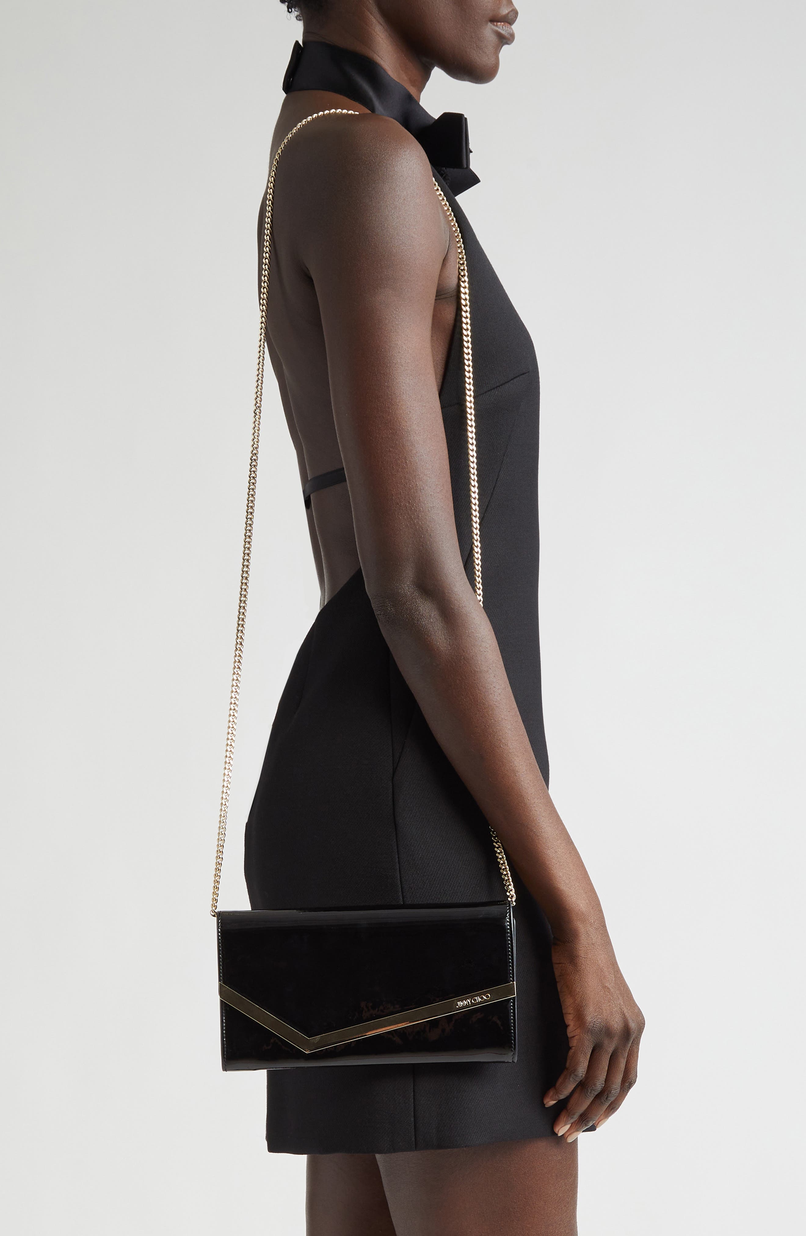 Jimmy Choo Emmie Leather Clutch, Alternate, color, Black/ Light Gold