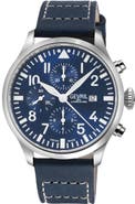 GEVRIL Vaughn Automatic Chronograph Leather Strap Watch, 44mm