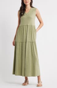 Caslon® Sleeveless V-Neck Tiered Dress