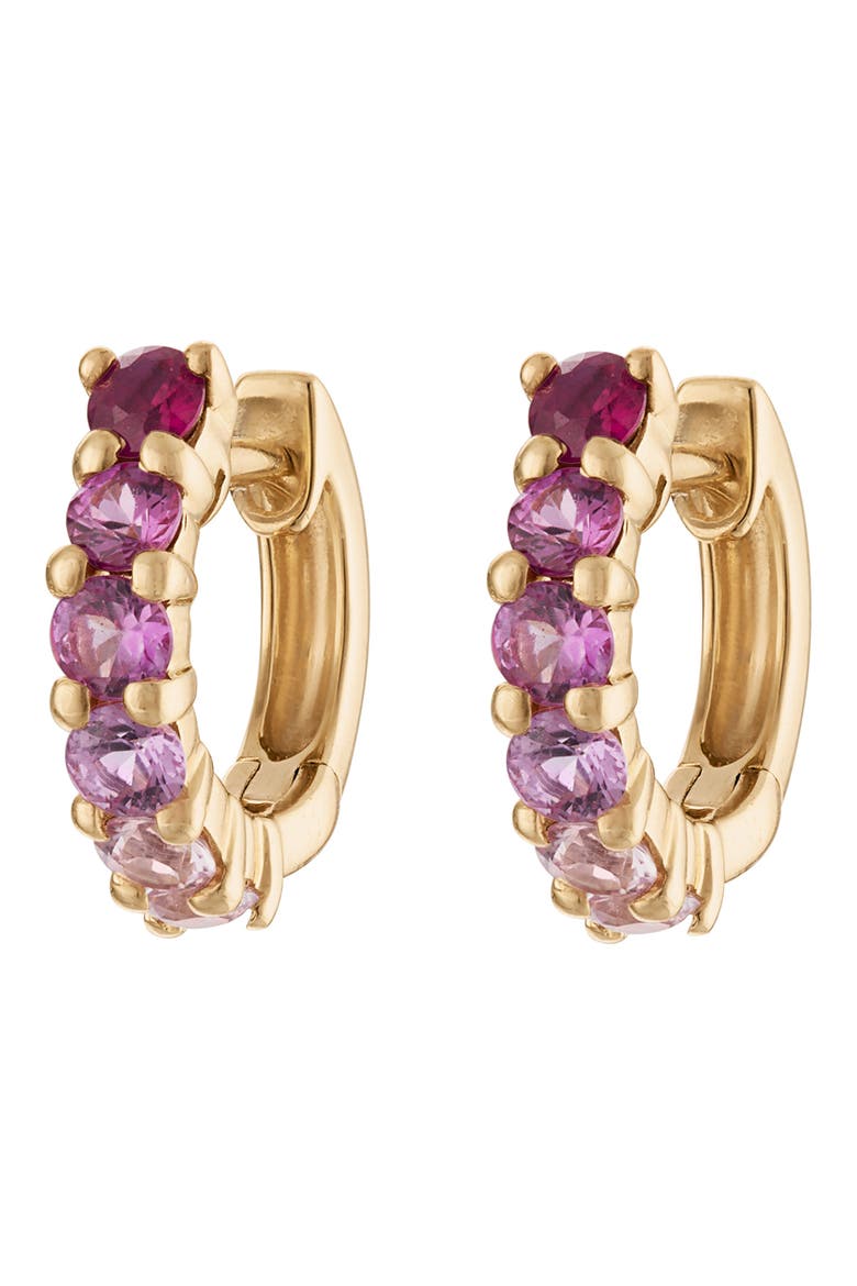 EP Signature Huggie Hoop Earrings, Main, color, PINK YELLOW GOLD