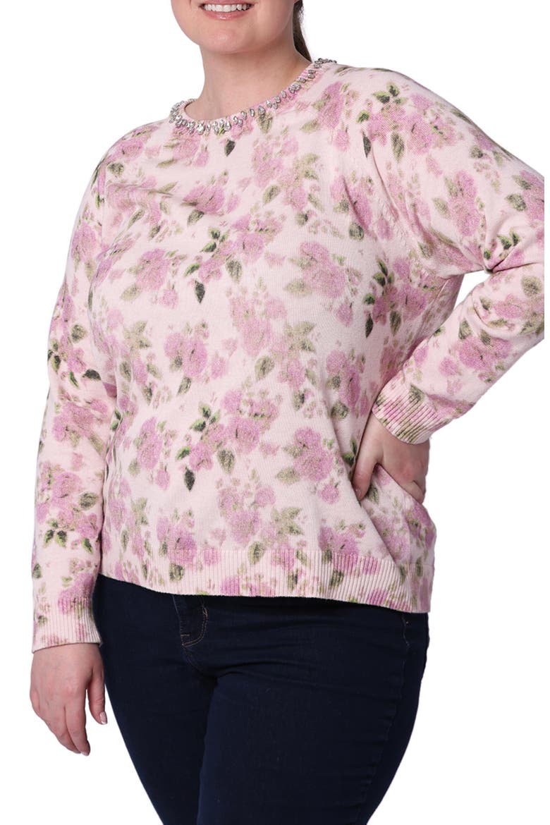 Rhinestone Embellished Crewneck Cotton & Cashmere Sweater, Alternate, color, LOTUS COMBO