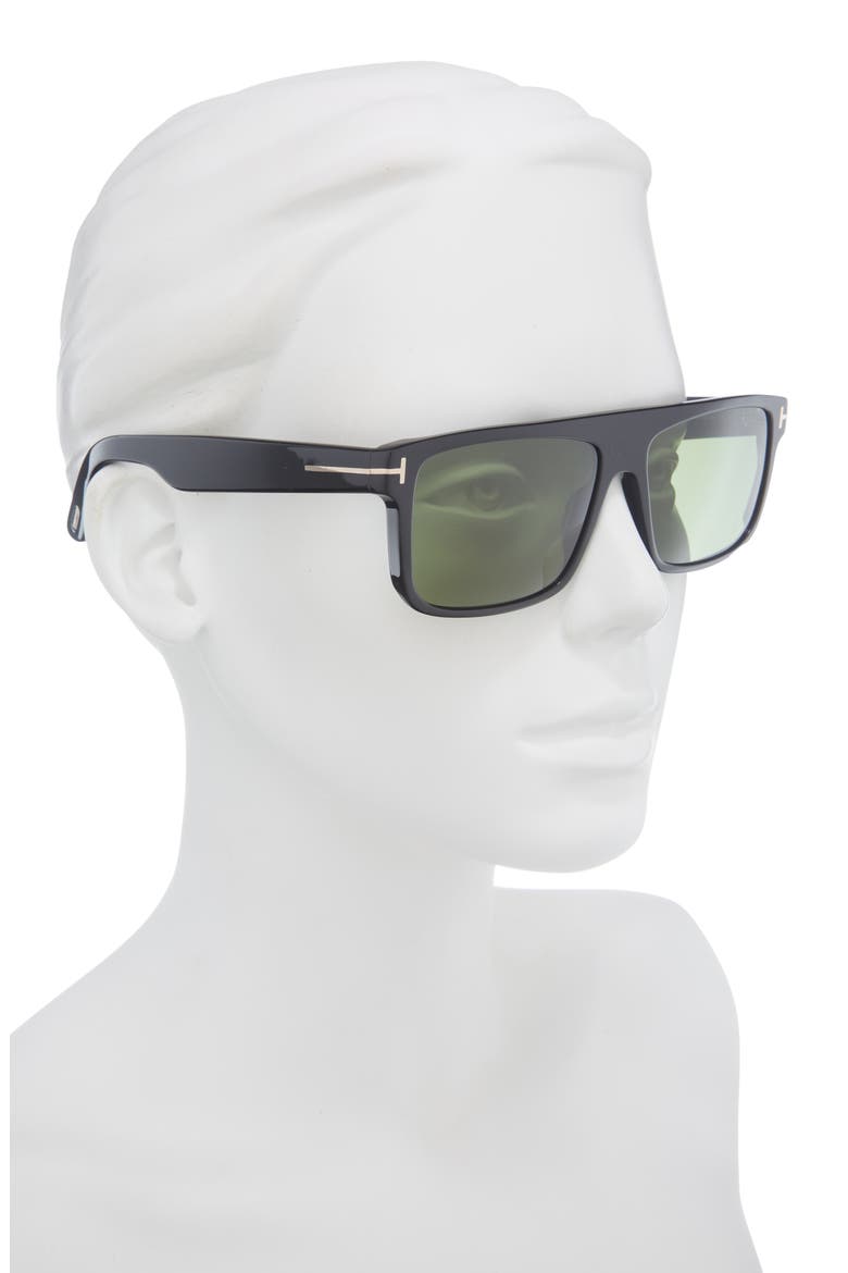58mm Square Sunglasses, Alternate, color, SHINY BLACK / GREEN