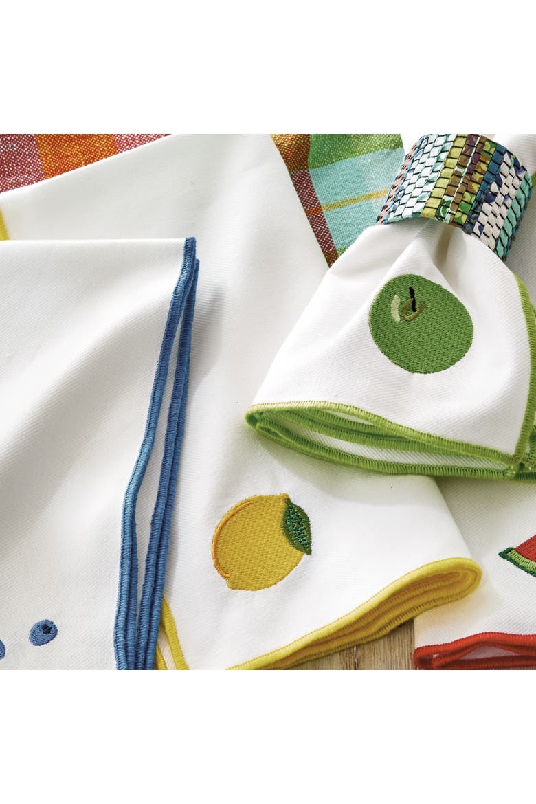 Fresh Pick Embroidered Napkin S/4 Multi Cotton Summer, Alternate, color, White