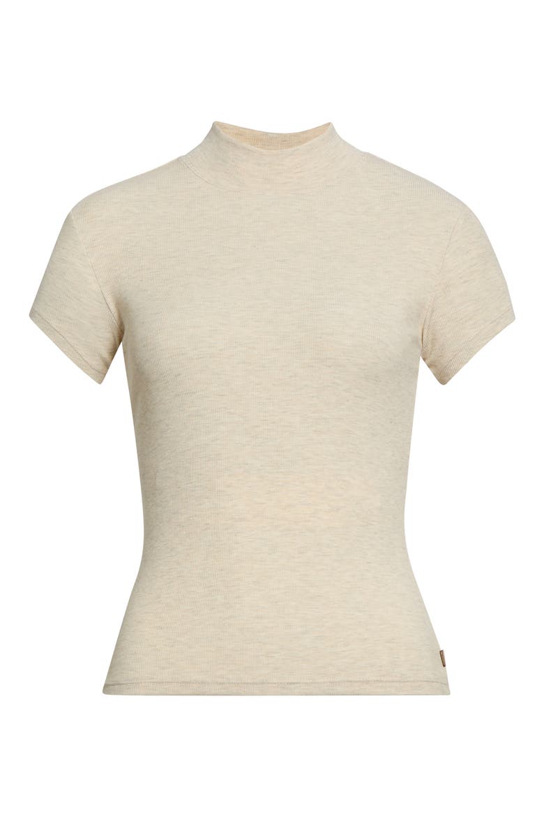 Mock Neck Short Sleeve Ribbed Top, Alternate, color, HTR BROWN RICE