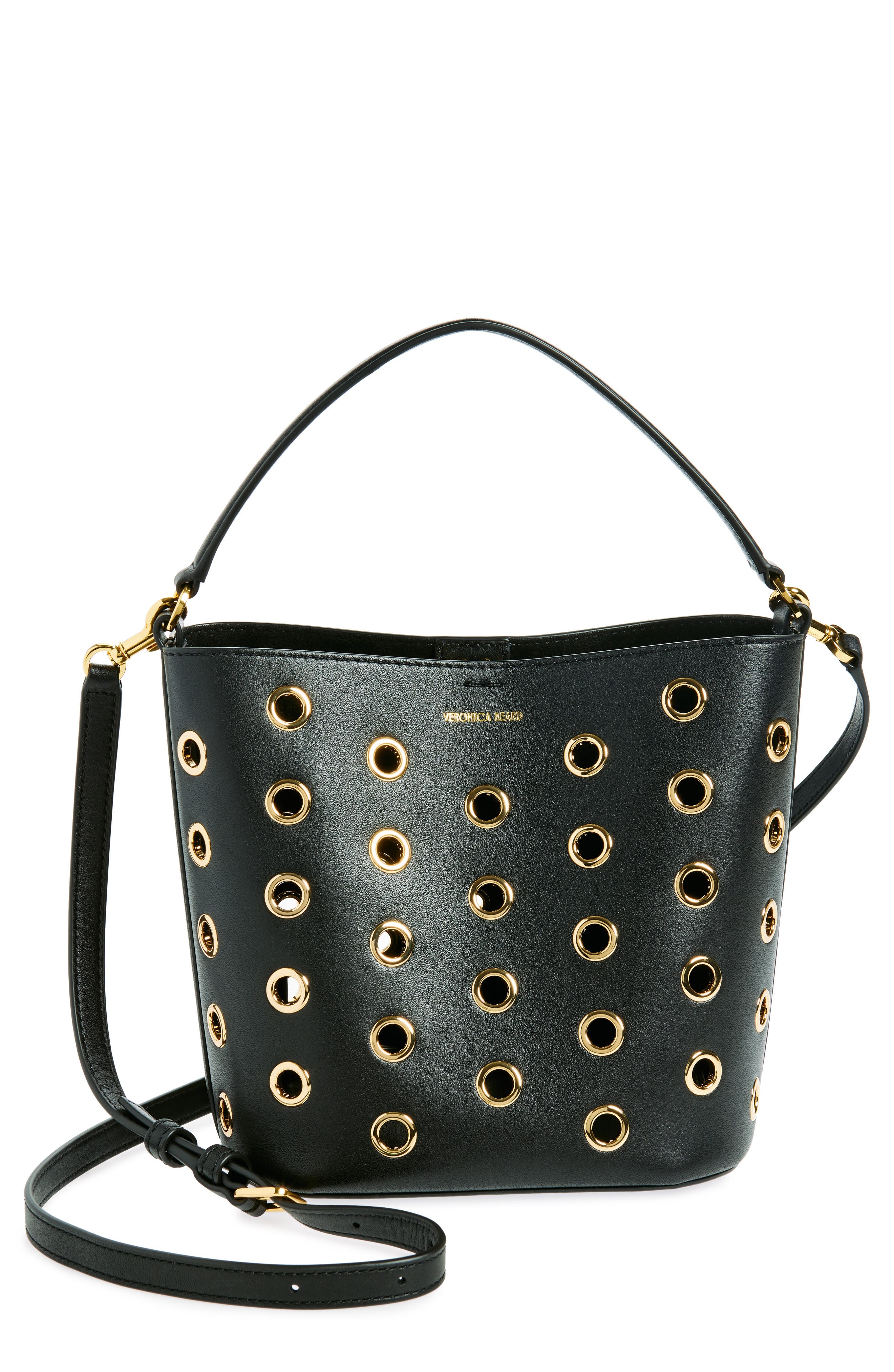 Veronica Beard Small Grommet Satchel, Main, color, Black Gold