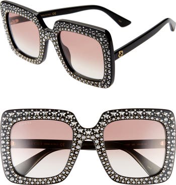 Gucci 52mm Crystal Embellished Square Sunglasses | Nordstrom display picture 1