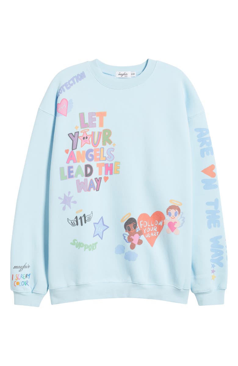 THE MAYFAIR GROUP Angels All Around Crewneck Sweatshirt, Alternate, color, Blue