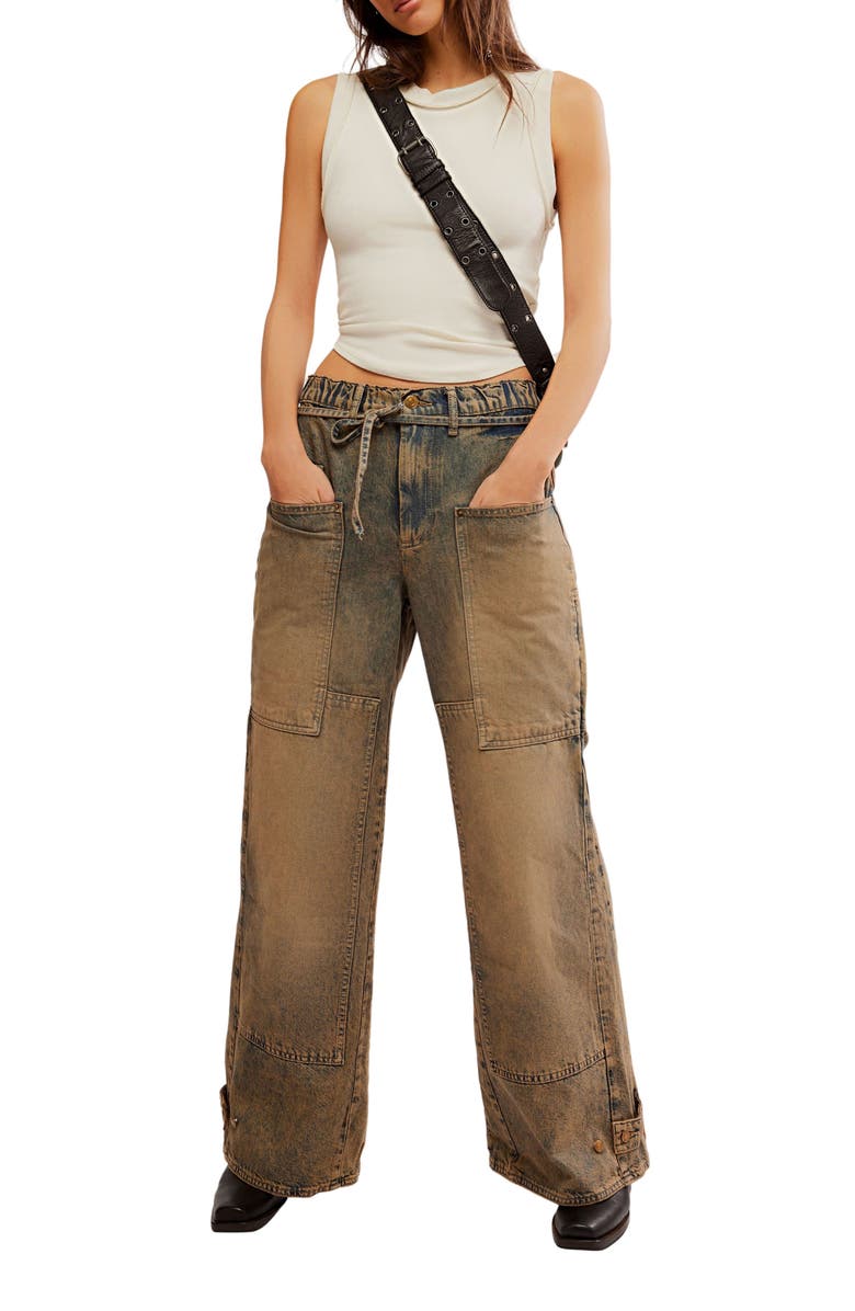 Free People Curvy Outlaw Wide Leg Cargo Jeans, Alternate, color, 