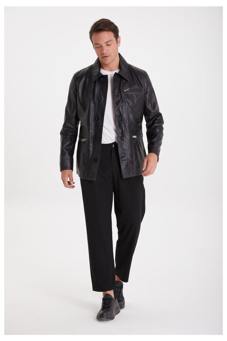 Maximilian Patterned Leather Jacket, Alternate, color, Black
