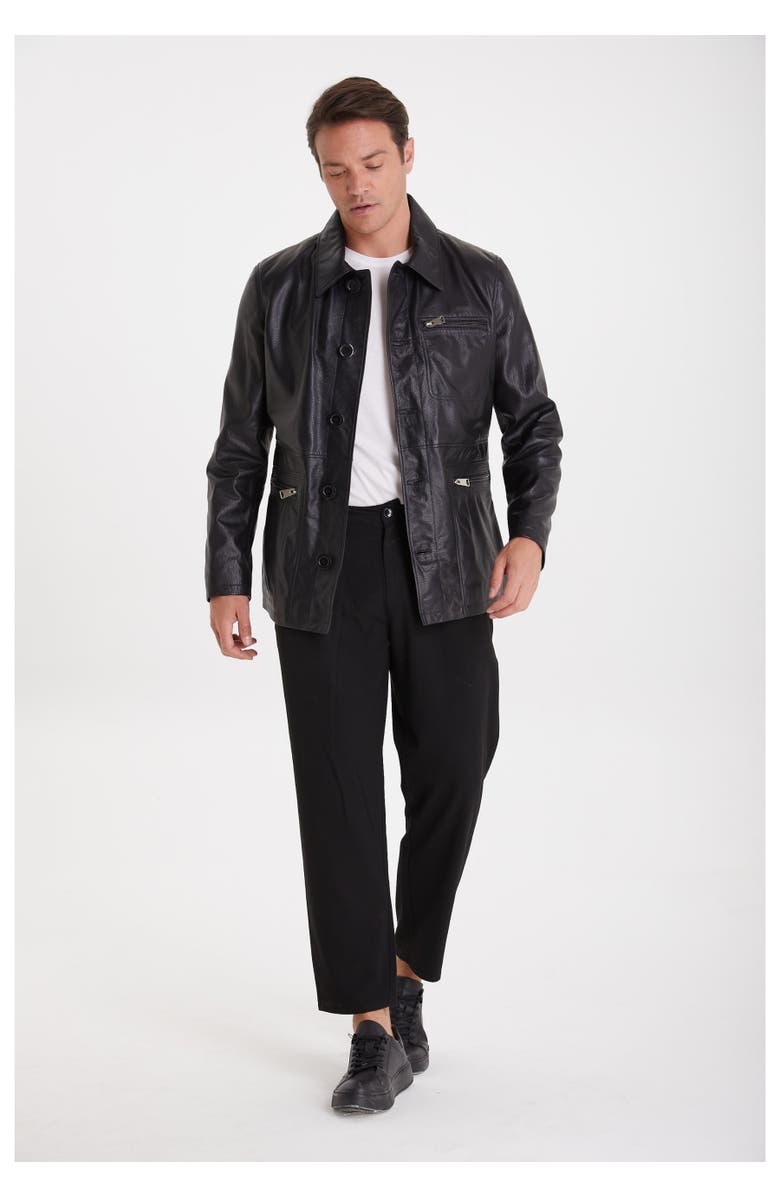 Furniq UK Maximilian Patterned Leather Jacket, Alternate, color, Black