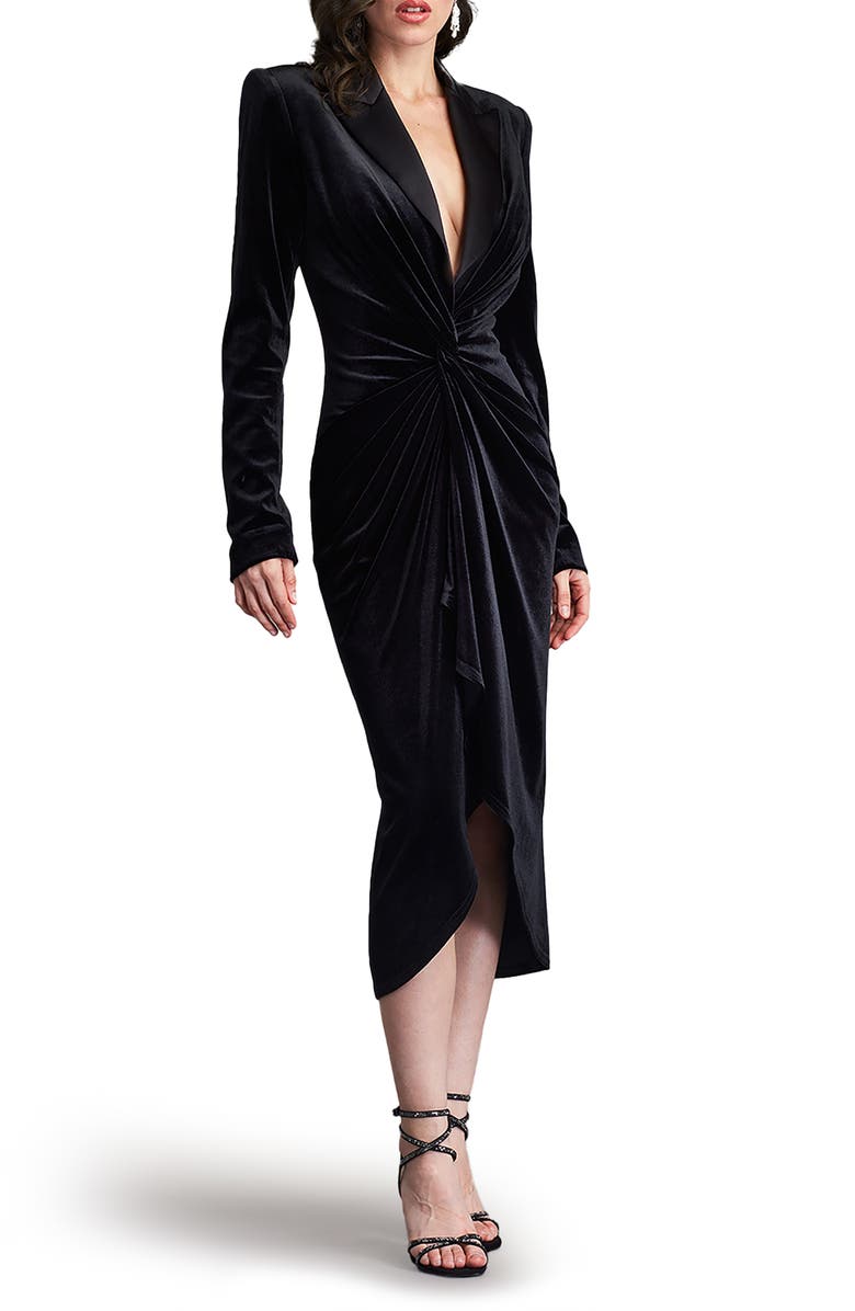 Tadashi Shoji Atike Long Sleeve Velvet Cocktail Tuxedo Dress, Alternate, color, 