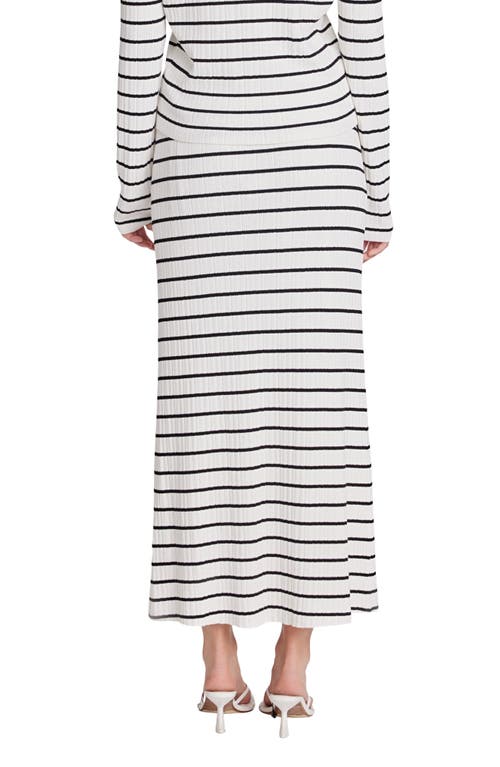 Endless Rose Stripe Rib Midi Sweater Skirt In White