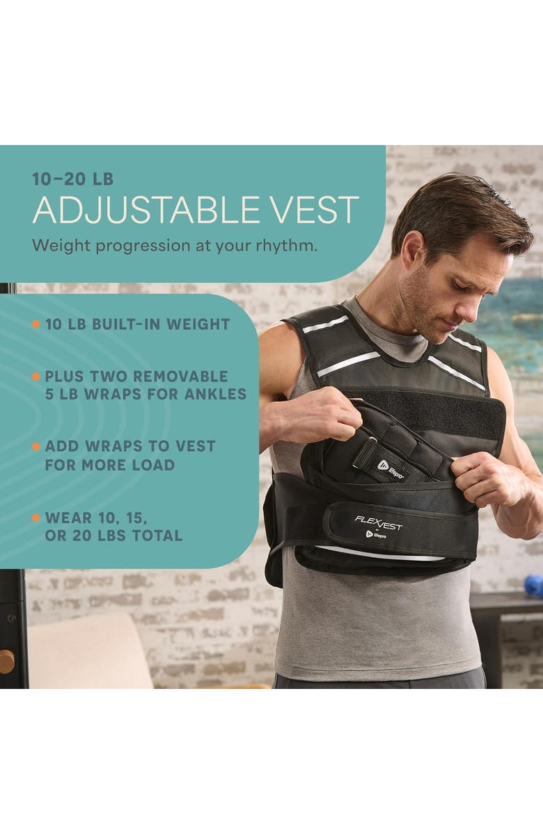 Lifepro Flexvest Adjustable Weighted Vest for Women & Men 15 or 20 lb Workout Vest for Running, Cardio, Strength Training, Alternate, color, Black For Men