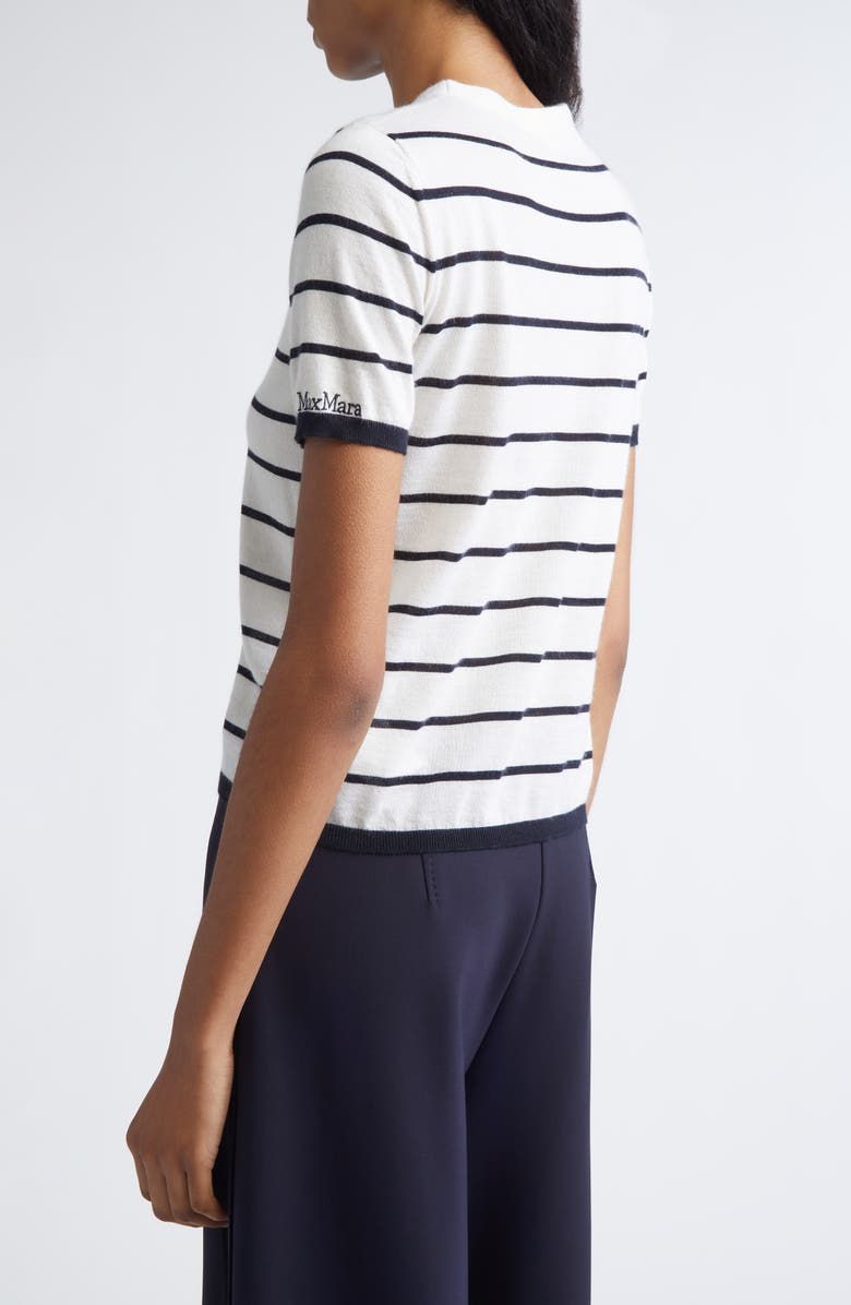 Max Mara Pavetta Stripe Short Sleeve Cashmere & Silk Sweater, Alternate, color, Ivory