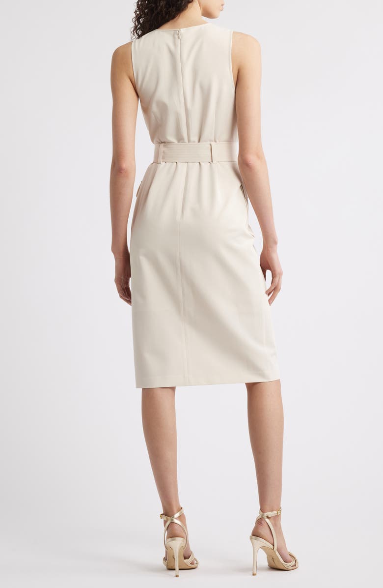 Tahari ASL Belted Sleeveless Faux Wrap Dress, Alternate, color, Ecru