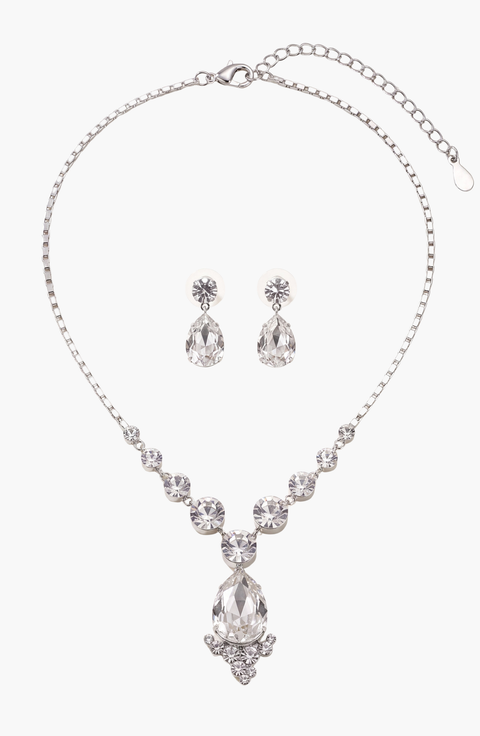 Elegant Teardrop Crystal Necklace Earrings Set