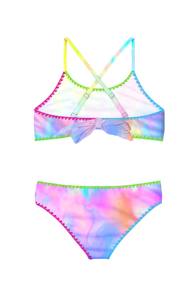 Limeapple Marble Print Bikini Swimsuit with Embroidered Trim, Alternate, color, Pink Multi