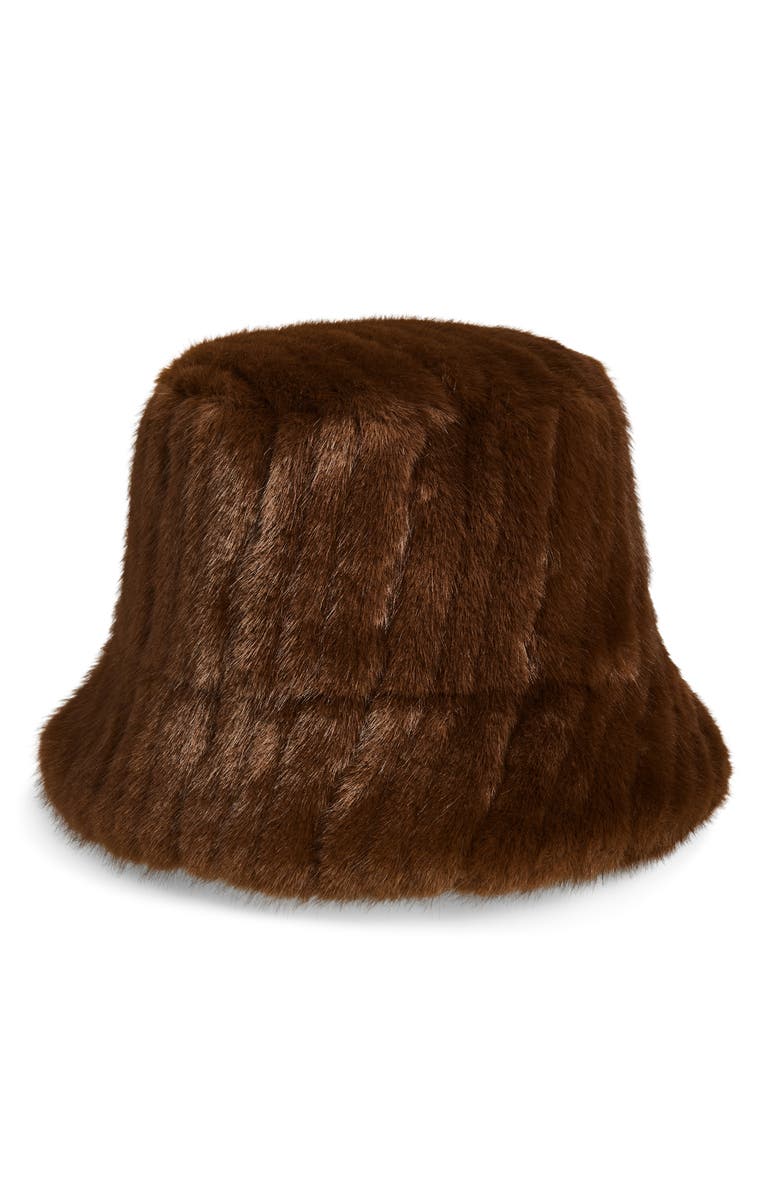 La Fiorentina Faux Fur Bucket Hat, Main, color, Chocolate