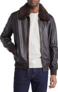 Frye Leather Bomber Jacket with Removable Faux Shearling Collar