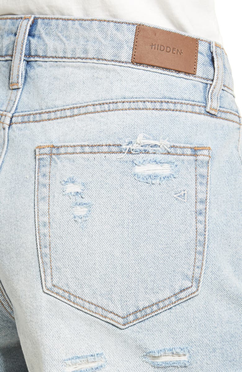 HIDDEN JEANS Nonstretch Distressed High Waist Denim Cutoff Shorts, Alternate, color, Light Wash