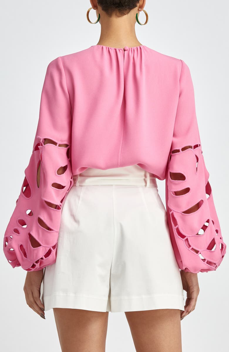 Oscar de la Renta Palm Leaf Embroidered Cutout Blouse, Alternate, color,