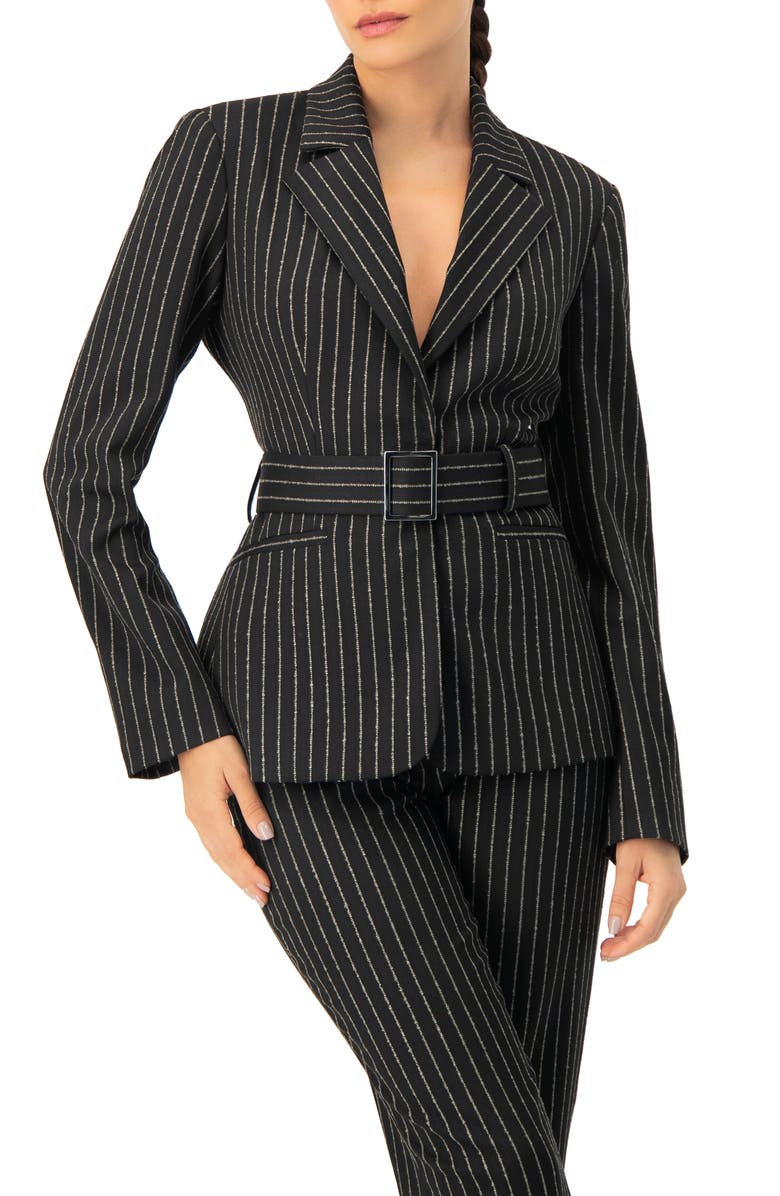 IVONNE Striped Blazer With Belt, Main, color, 