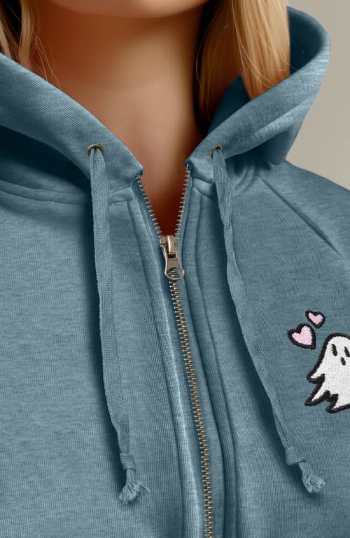 Dalix Heartly Ghost Zip Fleece Hoodie In Misty Blue