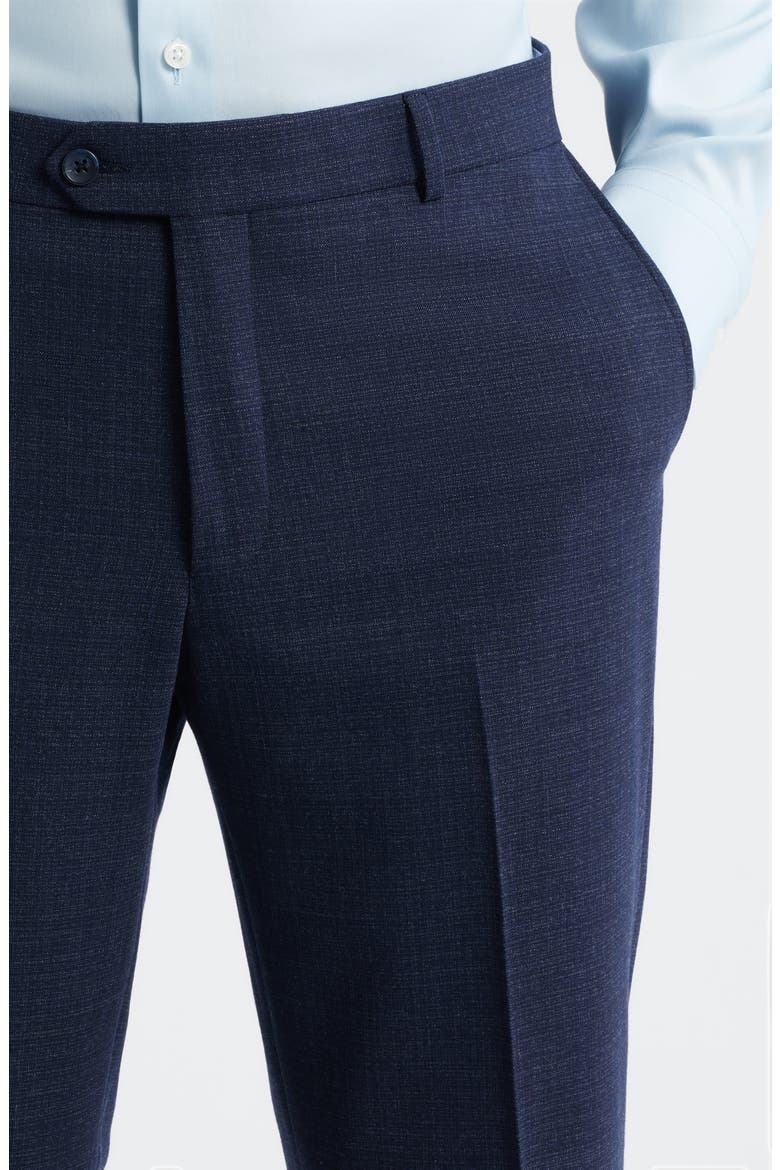 Saxony Trim Fit Flat Front Thatch Weave Wool Blend Dress Pants, Alternate, color, NAVY