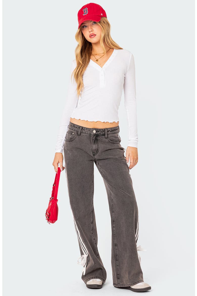 Ribbon Stripe Washed Low Rise Wide Leg Jeans, Alternate, color, DARK-GRAY