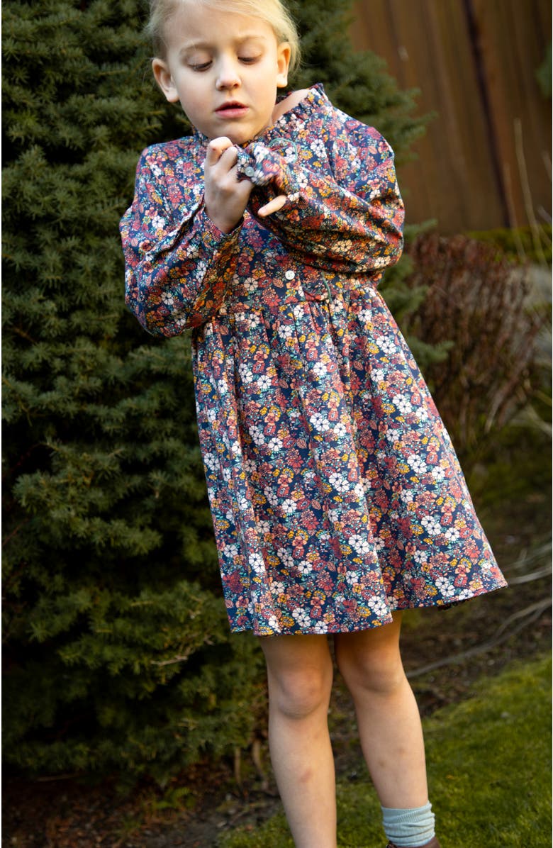 Beet World Long Sleeves Dress with Front Ruffle, Alternate, color, Garden Confetti