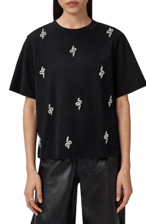 Rhea Lisa Embellished Cotton Graphic T-Shirt