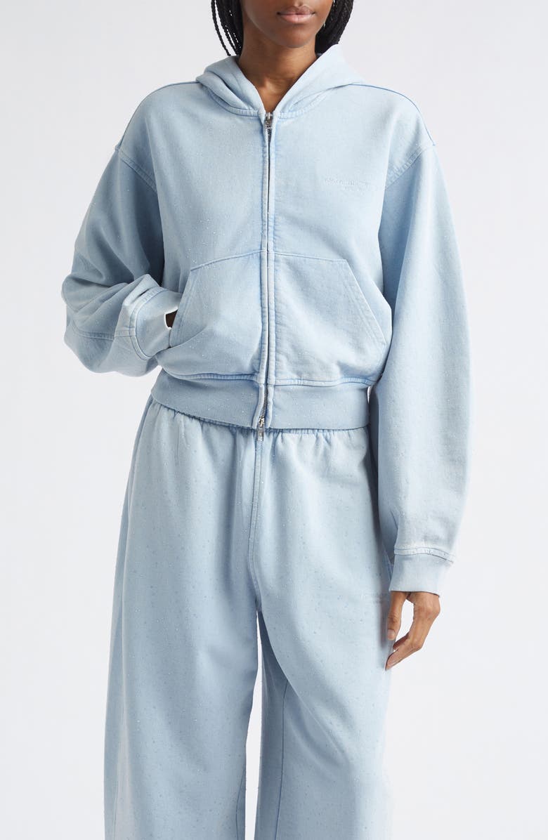 Alexander Wang Hotfix Cotton Zip Hoodie, Main, color, Washed Sky