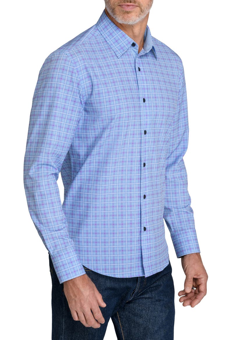 Slim Fit Plaid Stretched Button Up Shirt, Alternate, color, BLUE PURPLE