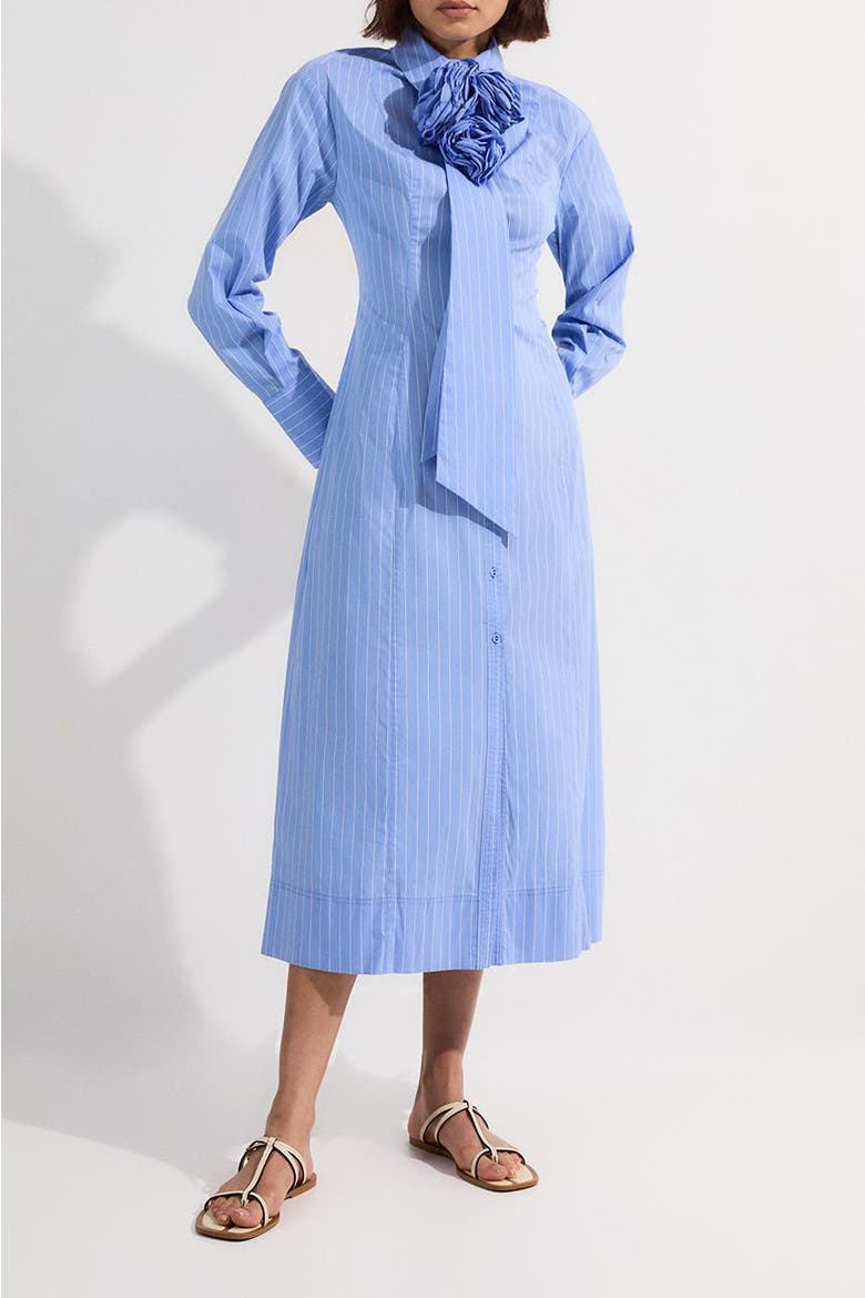 Rosette Woven Shirt Maxi Dress, Alternate, color, Blue