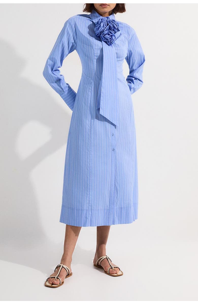Karen Millen Rosette Woven Shirt Maxi Dress, Alternate, color, Blue