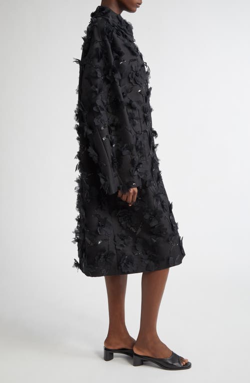 Shop Michael Kors Collection Floral Appliqué Silk & Wool Mikado Balmacaan In Black