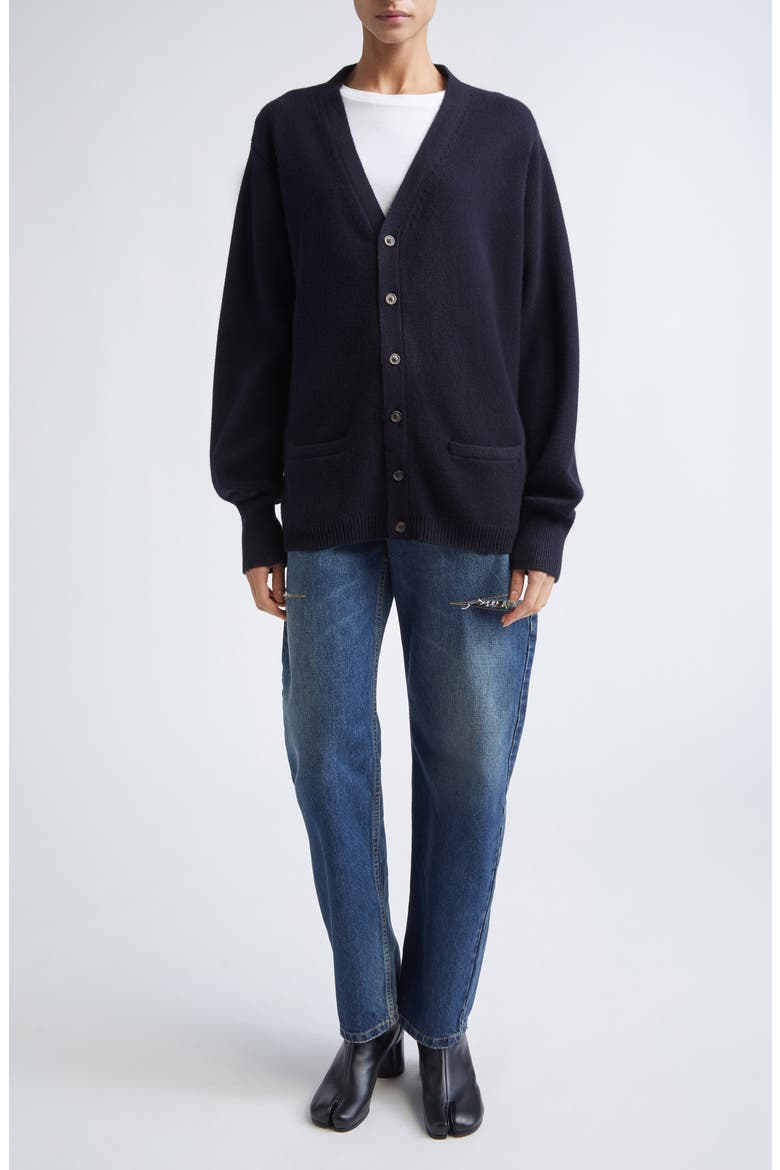Cashmere V-Neck Cardigan, Alternate, color, DARK BLUE