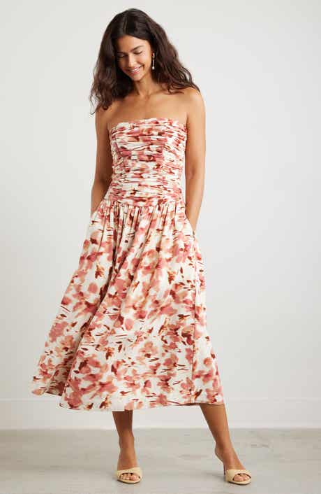 Chelsea28 Ruched Linen Blend Strapless Sundress