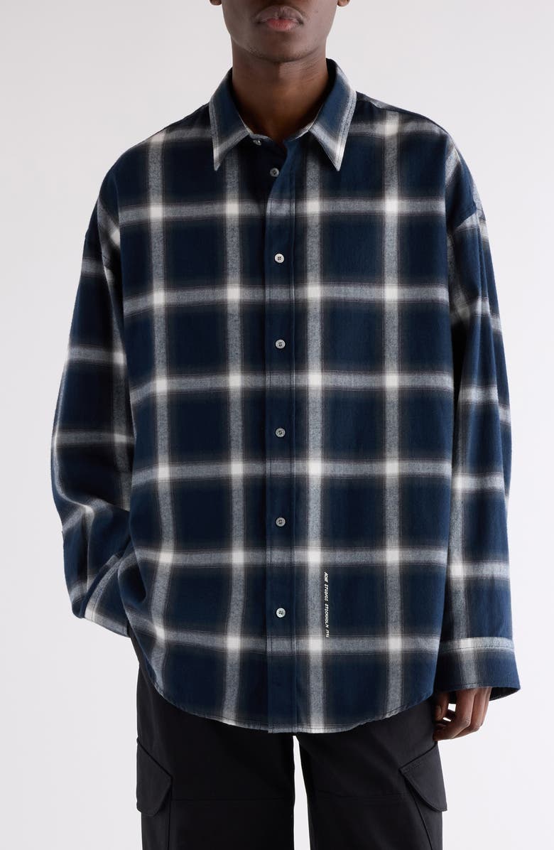 Acne Studios Setar Shadow Check Long Sleeve Flannel Button-Up Shirt, Main, color, Navy Multi