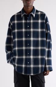 Acne Studios Setar Shadow Check Long Sleeve Flannel Button-Up Shirt