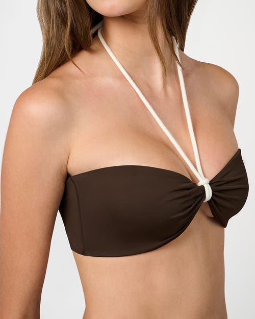 Weworewhat Rope Tie Halter Bikini Top In Mahogany