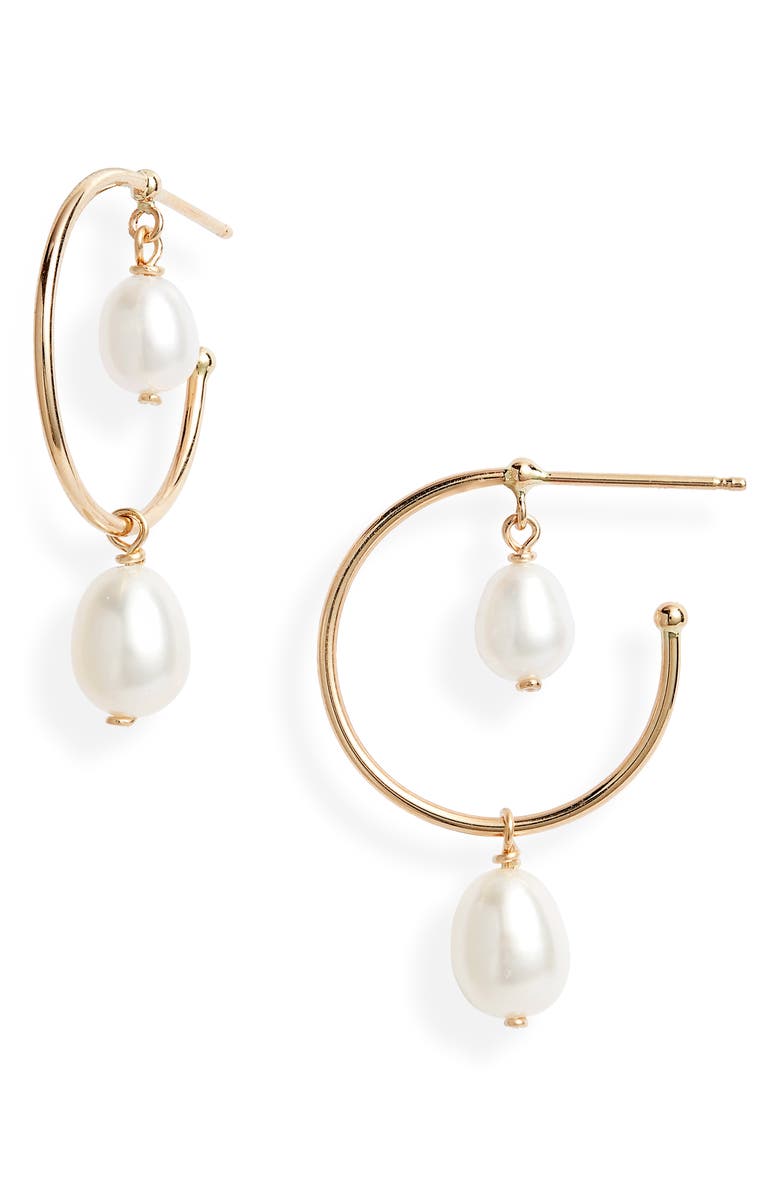 Poppy Finch Double Pearl Hoop Earrings, Main, color, 