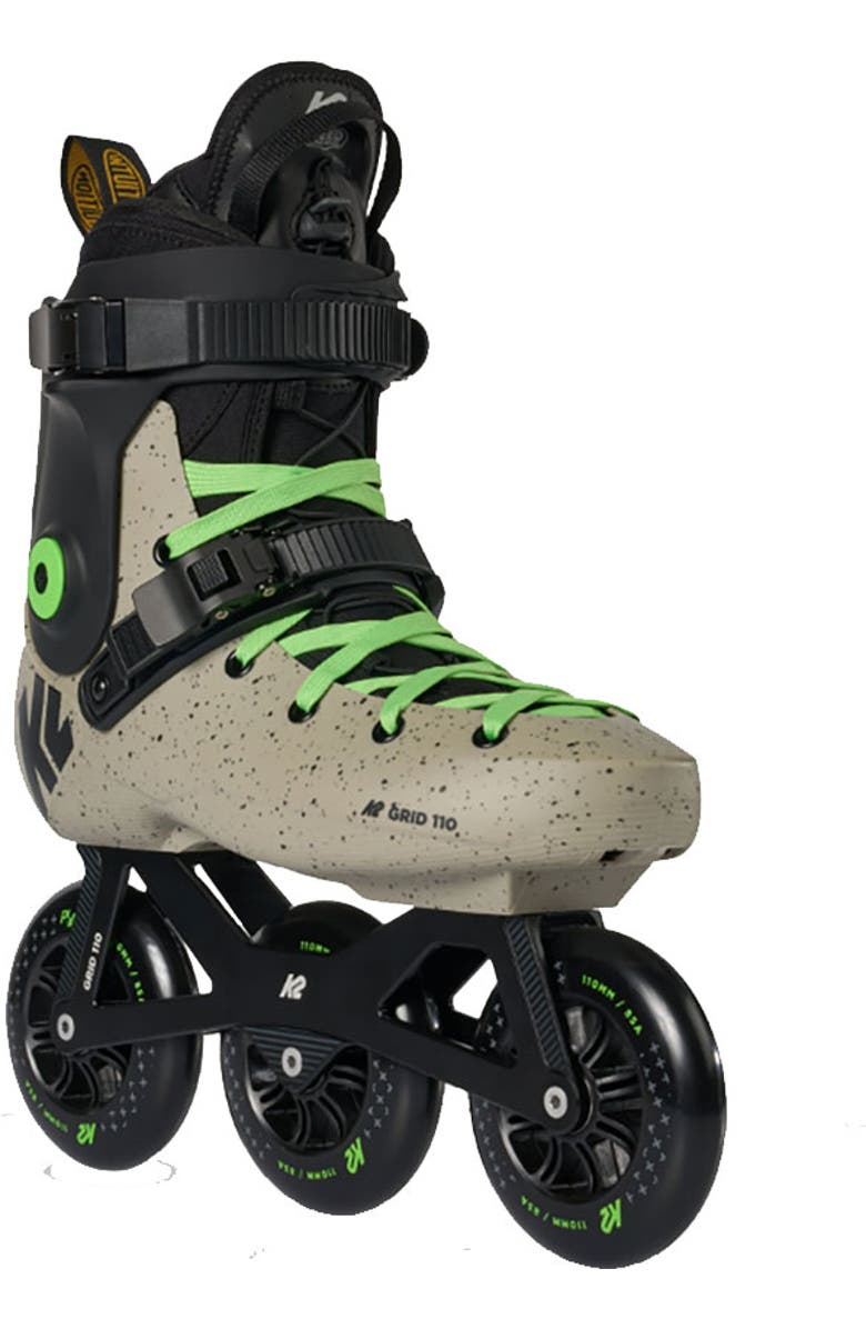 K2 Grid 110 3 Wheel Inline Skates for Men Women Adult, Unisex Street Fitness Roller Skate Blades, Main, color, Khaki/Green